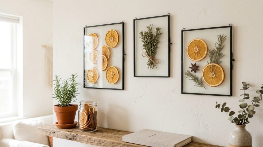 small apartment gallery wall filled with DIY art pieces made on a minimal budget