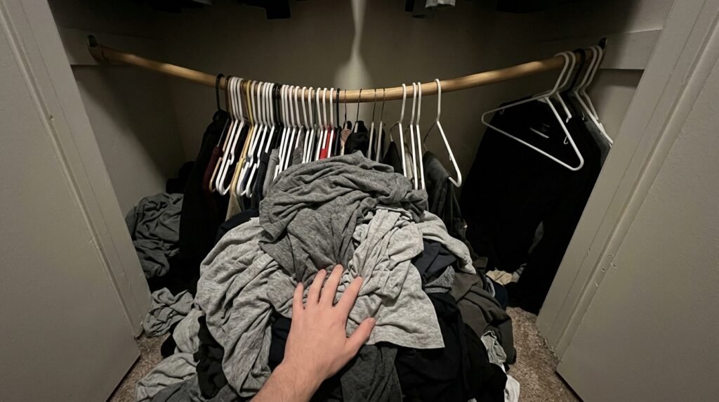 small closet organized with shelf dividers, hanging organizers, and storage bins