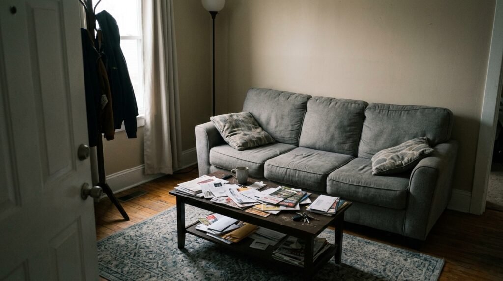 living room before a budget refresh looking dull and sparse