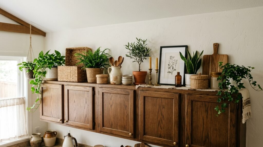 decorate above kitchen cabinets
