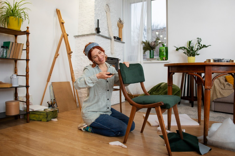 cozy studio apartment with warm lighting, curtains, and personal decor touches